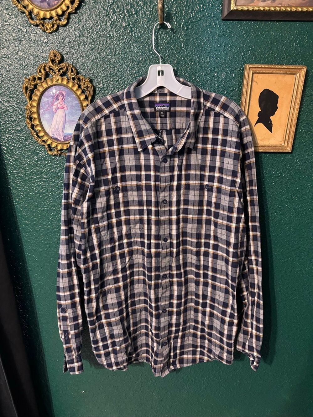Patagonia Organic Cotton Flannel Shirt Mens Size XXL Blue Plaid Button Up